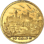 Josef Wild. 10 Goldmark 1923. Fast Stempelglanz. Schätzung: 300,- Euro. Aus Auktion Künker 321 (15. März 2019), Nr. 6810.