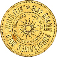 Josef Wild. 10 Goldmark o. J. (1924). Vorzüglich. Schätzung: 300,- Euro. Aus Auktion Künker 321 (15. März 2019), Nr. 6819.