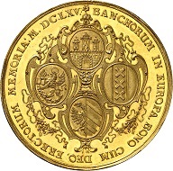 Nr. 223: Hamburg. Bankportugalöser zu 10 Dukaten 1665. Sehr selten. Fast Stempelglanz. Taxe: 20.000,- Euro. Zuschlag: 60.000,- Euro.