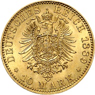 Nr. 496: Deutsches Kaiserreich. Preußen. Wilhelm II., 1888-1918. 10 Mark 1889 A. Sehr selten. Fast Stempelglanz. Taxe: 7.500,- Euro. Zuschlag: 15.500,- Euro.