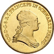 Nr. 561: Schwarzenberg. Johann Nepomuk von Schwarzenberg. 10 Dukaten 1783, Wien. Äußerst selten. Fast Stempelglanz. Taxe: 25.000,- Euro. Zuschlag: 130.000,- Euro.