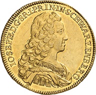 Nr. 555: Schwarzenberg. Josef Adam, 1732-1782. 10 Dukaten 1741, Wien. Äußerst selten. Vorzüglich. Taxe: 20.000,- Euro. Zuschlag: 97.500,- Euro.