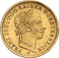 1/2 Vereinskrone 1858 V. Venedig. J. 314. Aus Auktion Künker 195 (28. September 2011), 4176. Vorzüglich. Schätzung: 25.000 Euro. - Noch unbeliebter waren die halben Vereinskronen. Hier ein Stück, das nicht in Wien, sondern in Venedig mit einer Auflage von 947 Exemplaren geprägt wurde.