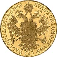 4 Dukaten 1859 A, Wien. J. 298. Aus Auktion Künker 195 (28. September 2011), 4023. Vorzüglich bis Stempelglanz. Schätzung: 3.000 Euro. - Die Ausprägung von Dukaten sollte laut Wiener Münzvertrag nur bis 1865 erlaubt sein.